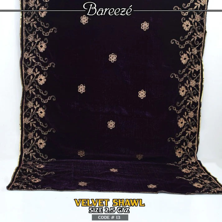 Embroidered Velvet Shawl -S-04